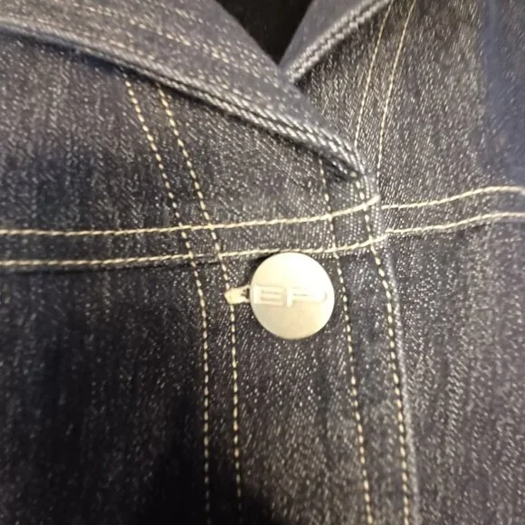 Evan Picone Dark Wash Stretch Denim Belted Jacket - Picture 6 of 8